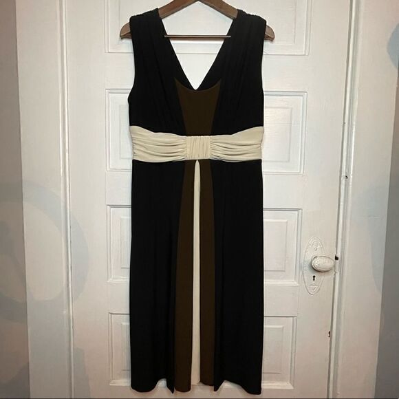 Anne Klein Tricolor Sleeveless Front & Back V-Neck Dress - Picture 1 of 9